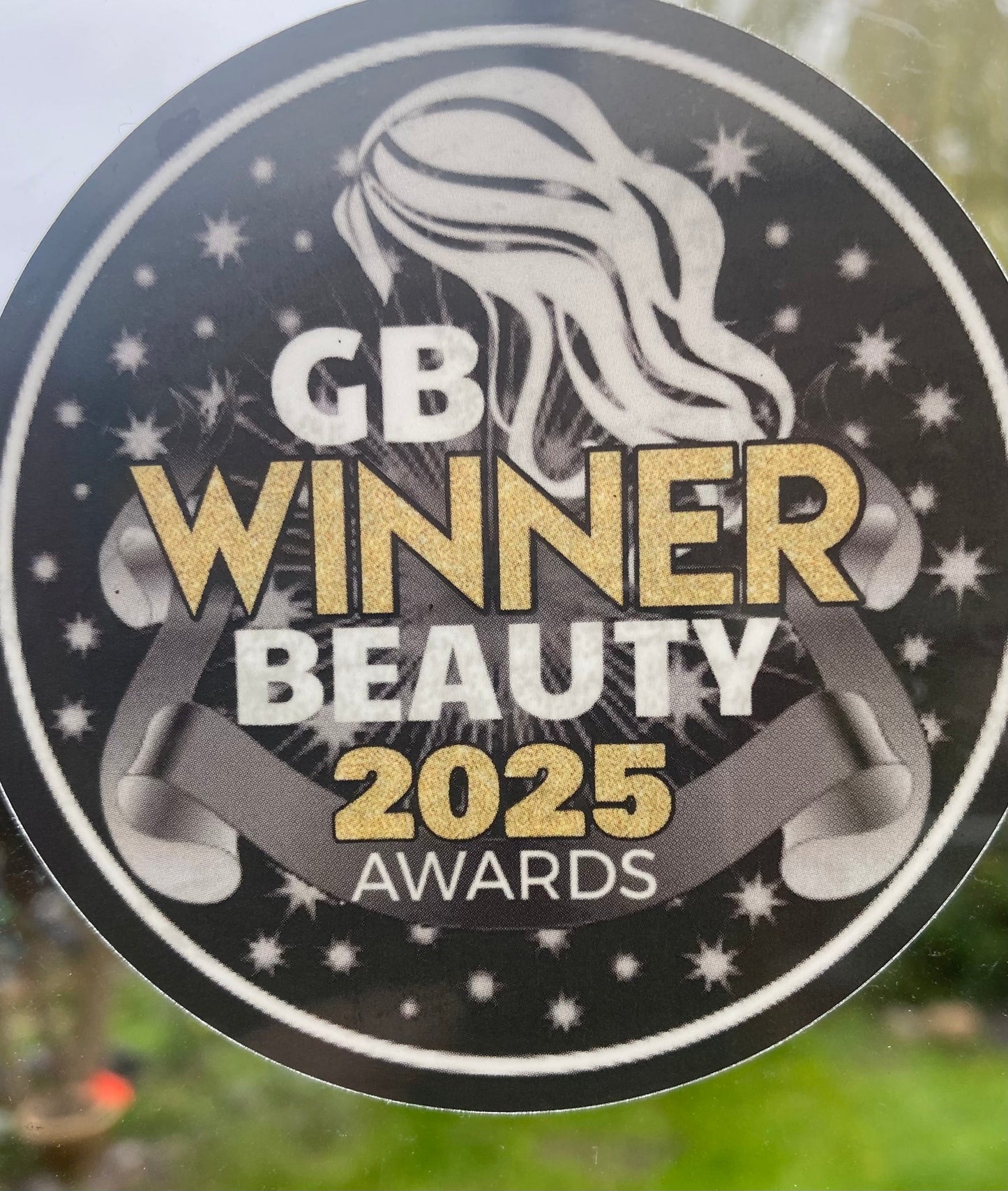 Salon Winner Decals 2025 round window sticker for beauty awards, 65mm size, adhesive front for inside window display