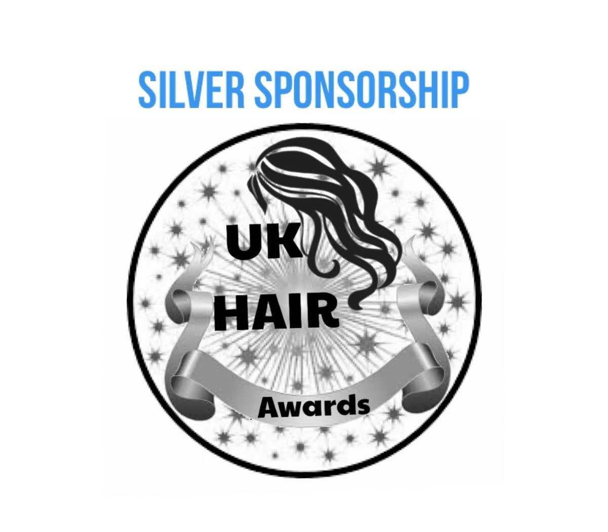 Silver Sponsorship UK Hair Awards digital badge with hair silhouette and stars background