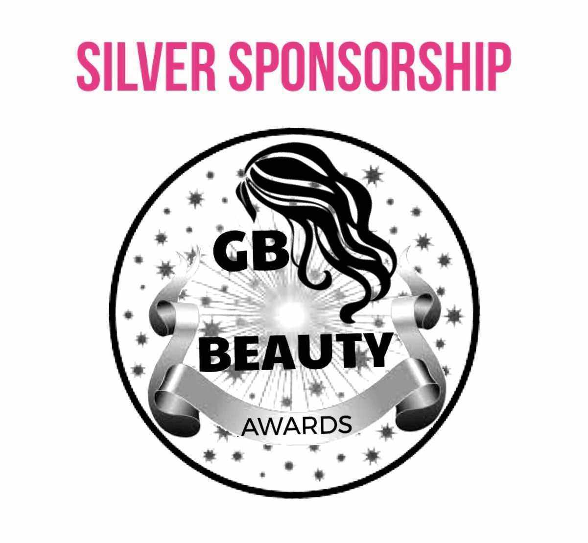 Silver Sponsorship digital badge for GB Beauty Awards 2025 with logo and decorative stars background